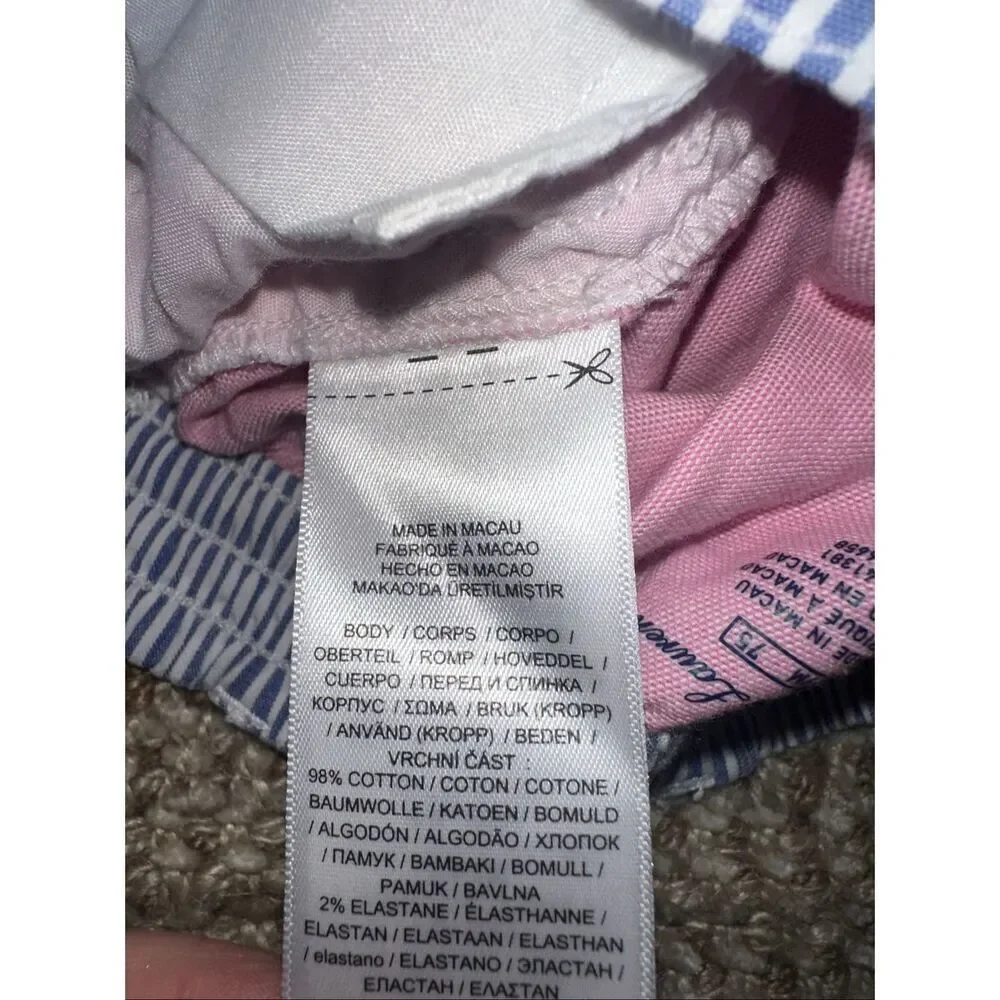 Ralph Lauren asymmetrical blue and white pin stripe and pink color block shorts